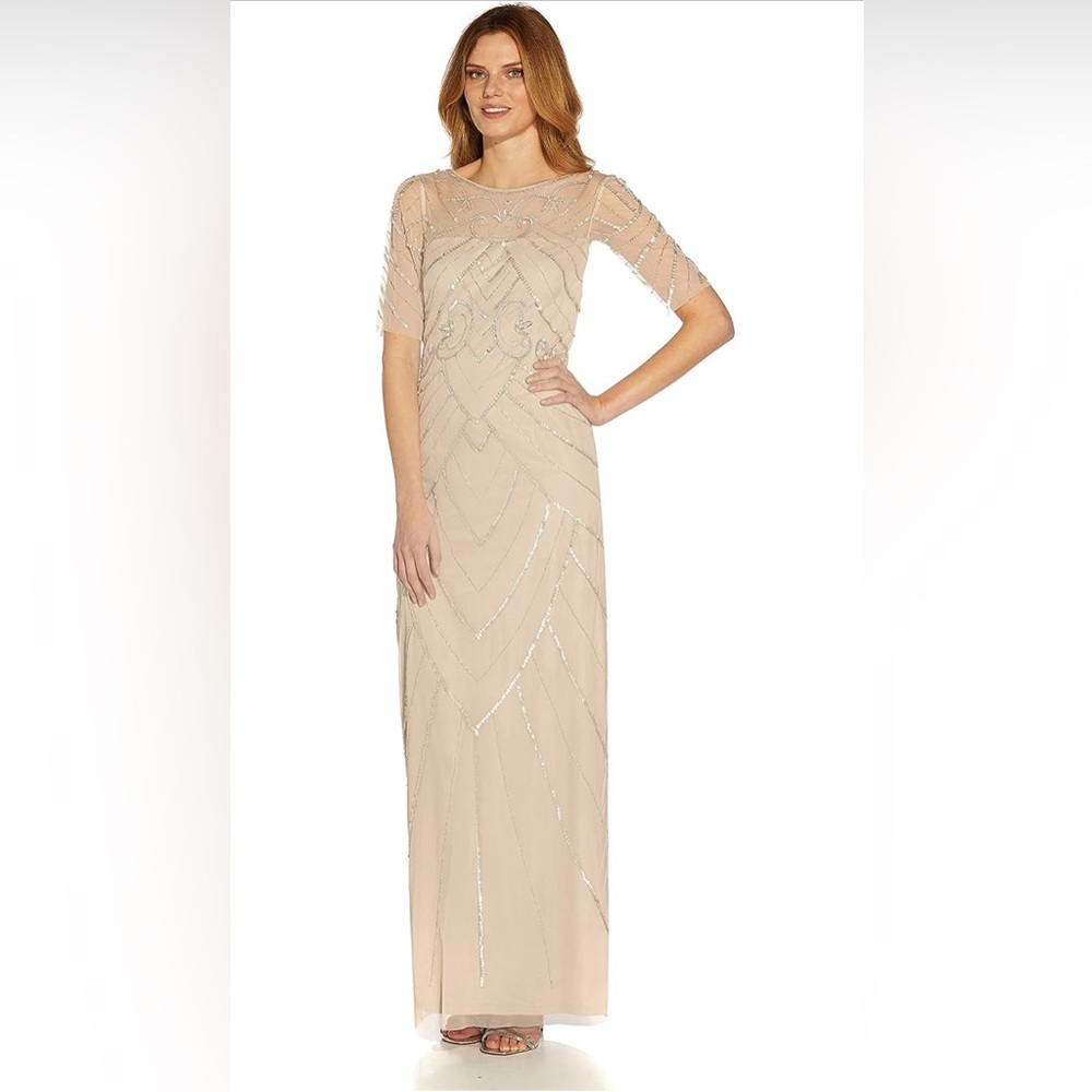 Adrianna Papell Women's Beaded Long Column Gown SZ 12